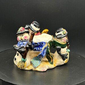Vintage 2001 Heather Goldminc Blue Sky Ceramic Snowmen Circle Candle Holder